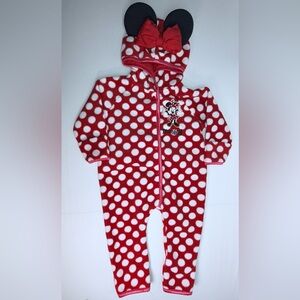 Disney Parks Disneyland 6M Minnie Mouse Baby Girls Hooded Footless Fleece Onesie